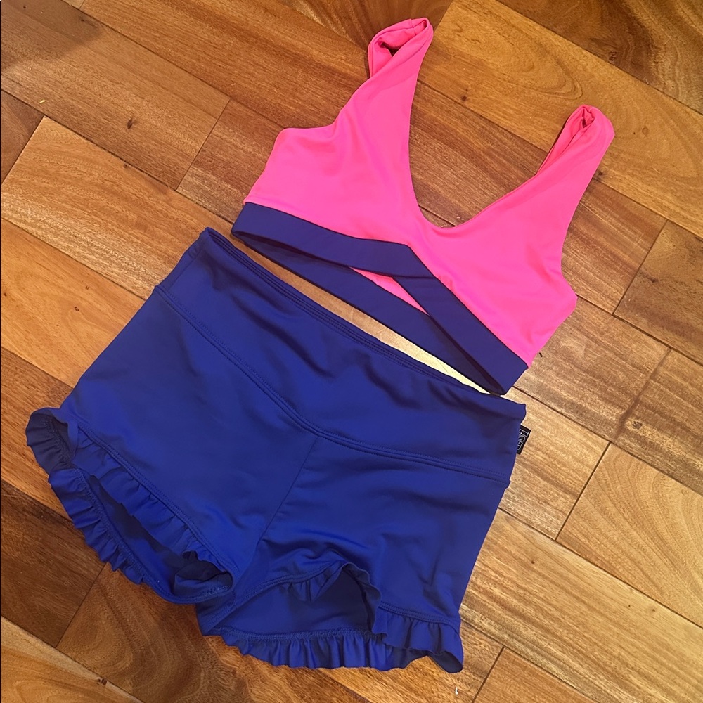 Tiger Friday 13 Reversible Crop Top in voltage and Filly Bootie shorts in Indigo